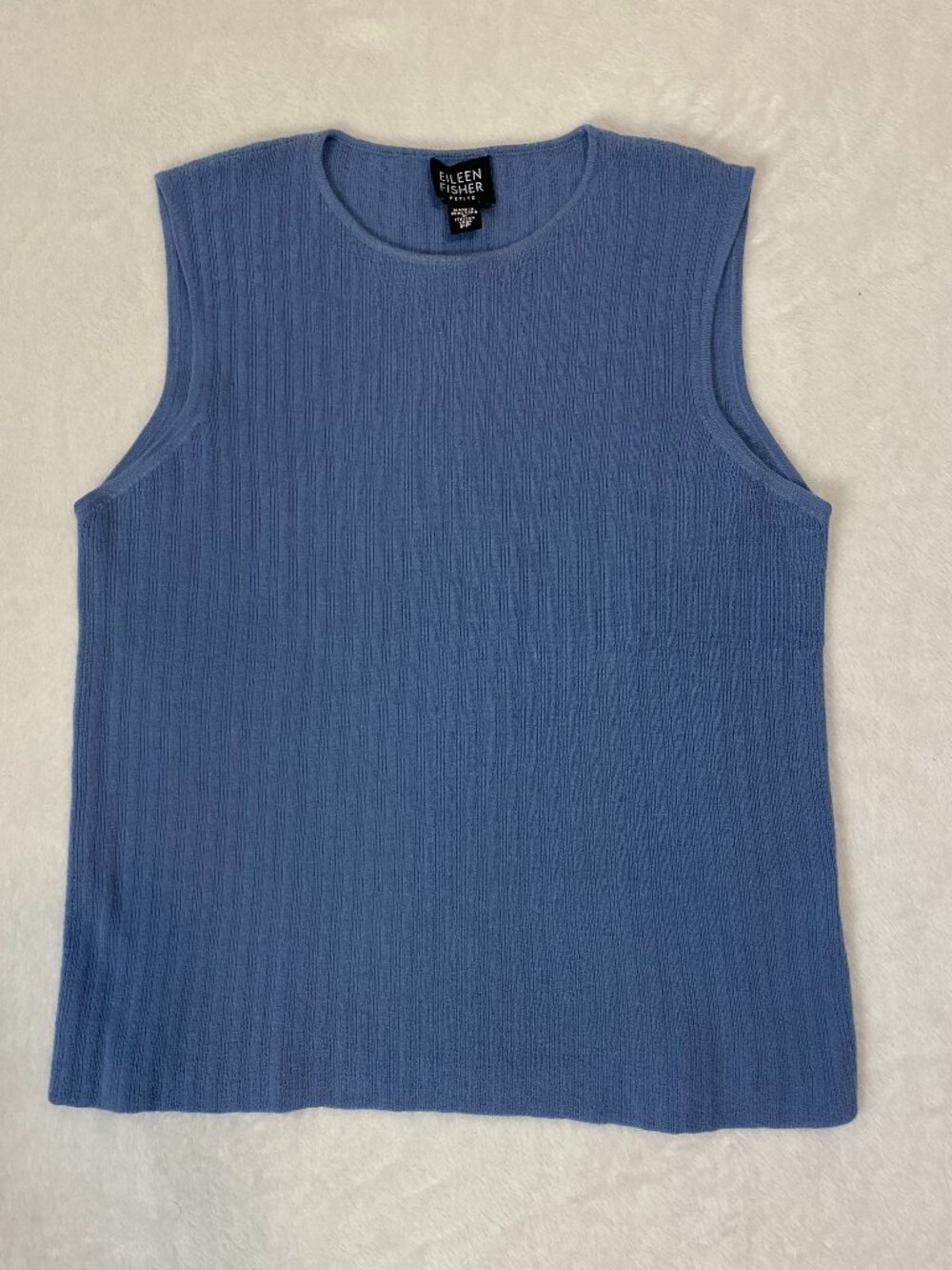 Eileen Fischer Petite Italian Yarn 100% Merino Wool Blue Knit Sleeveless Top PP
